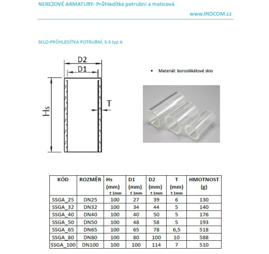 Verre - voyants liquide, type A | DN100
