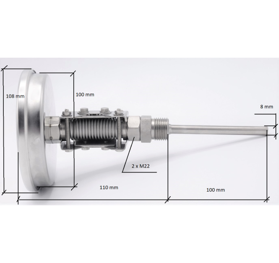 Thermomètres bimétalliques en acier inoxydable, tige d'immersion de réservoir, connexion angulaire