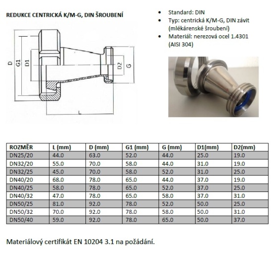Réductions centriques K/M-G, DIN vis