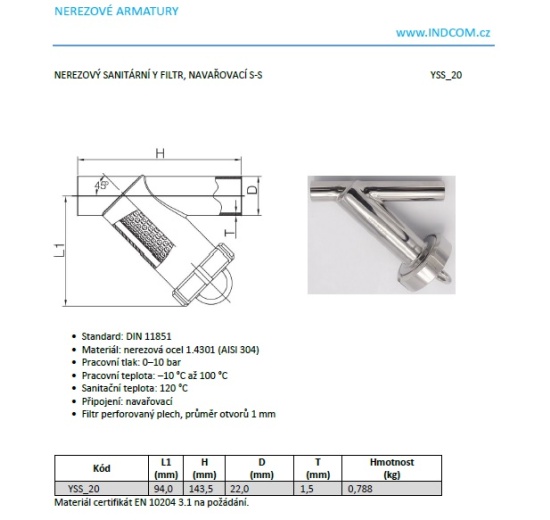 Filtre à tamis en Y, reattachement: par soudage