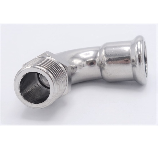 Coude 90°, à sertir, F/filetage extérieur 18 mm_1/2" inox