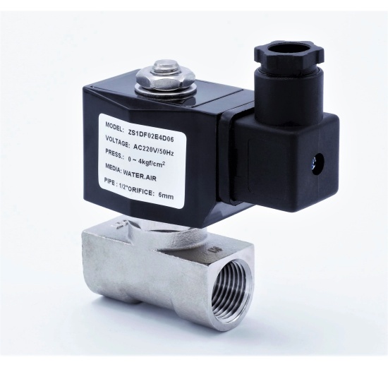 nerezový elektromagnetický ventil 2/2, G1/2"  -  AC 230 V, NC (bez napětí uzavřený)