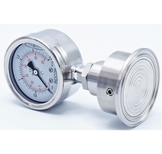 Manomètre tout, cadran 63 mm, avec membrane de séparation-CLAMP DIN 32676, collier 64 mm 0-2.5 bar, (CLAMP-64 mm)