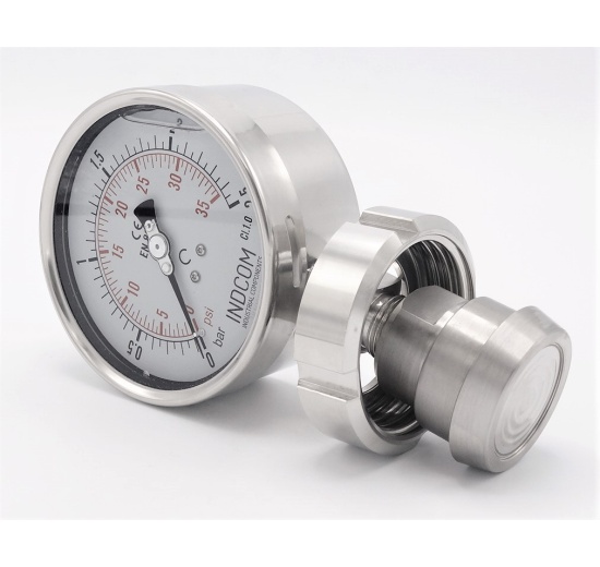 Manomètre avec séparateur à membrane - visserie alimentaire DIN 11851, cadran 100 mm, matrice DN32| 0-2,5 bar