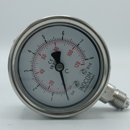 Manomètre en acier inoxydable - connexion inférieur (radiale) | de 0 à 8 bar (filetage 1/4”)