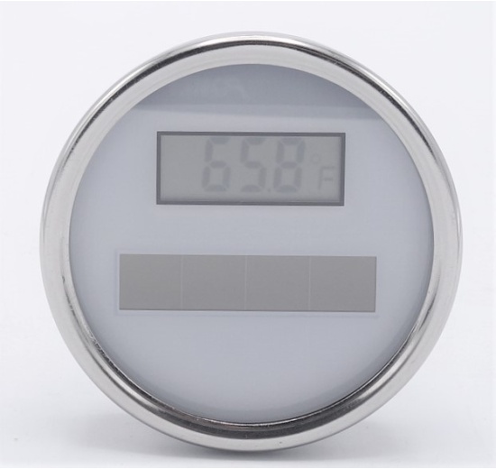 Celonerezový teploměr, digitální, solární průměr 3”,stem 6''(-50+150 °C)