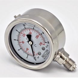 Manomètre en acier inoxydable - connexion inférieur (radiale) de 0 à 16 bar (filetage 1/4”)