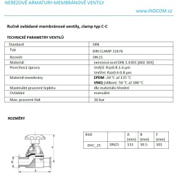 Vanne à membrane, manuelle, Clamp type C-C, vanne à membrane