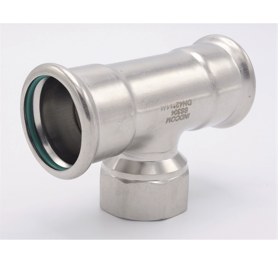 T-kus, lisovací F/F(závit vnitřní)/F 42_1 1/4"_42, nerezová ocel