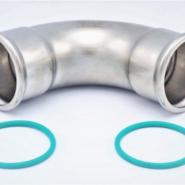 Coude 90°, raccords pressés, F/F | 54 mm Joints toriques FKM