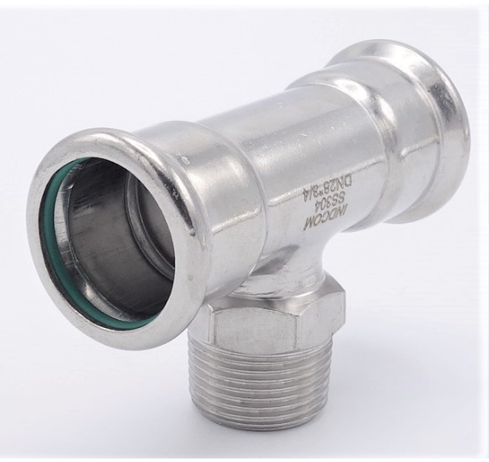 Pièce en T, pressage, F/M (filetage extérieur)/F, inox, raccords a sertir
