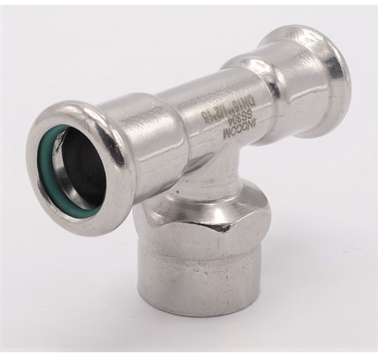 Pièce en T, pressée, F/F(filetage intérieur)/F 15_1/2"_15, acier inoxydable