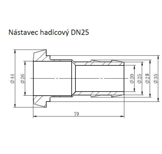 hadicový nástavec s kuželovým hrdlem DN25 rozměry