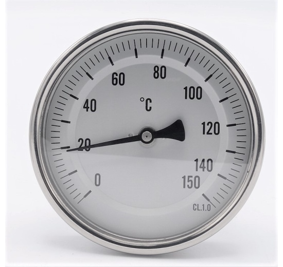 Celonerezový bimetalový teploměr s ponorným dříkem, závitový (1/2”), 0-150℃, 150 mm