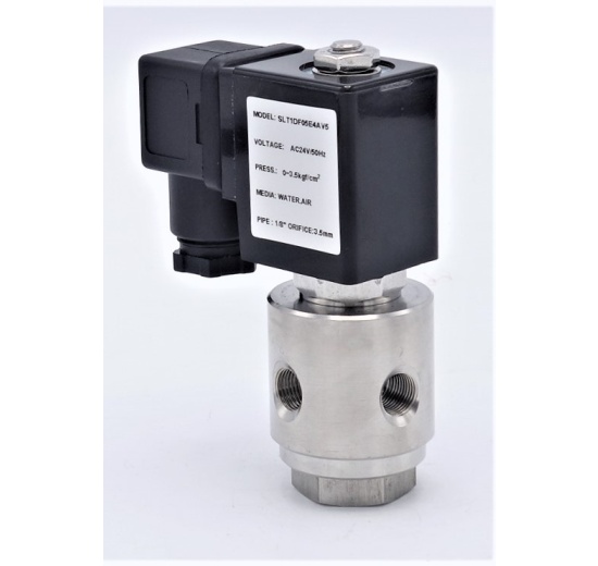 Nerezový elektromagnetický ventil 3/2, G 1/8", AC24V, NC