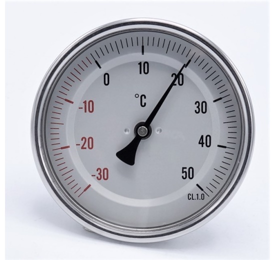Celonerezový bimetalový teploměr s ponorným dříkem, do jímky | -30/50 ℃,100 mm