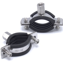 Collier de serrage avec caoutchouc EPDM, deux vis, acier inoxydable DIN 1.4301, M8_ 32-36 mm