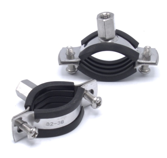 Collier de serrage avec caoutchouc EPDM, deux vis, acier inoxydable DIN 1.4301, M8_ 32-36 mm