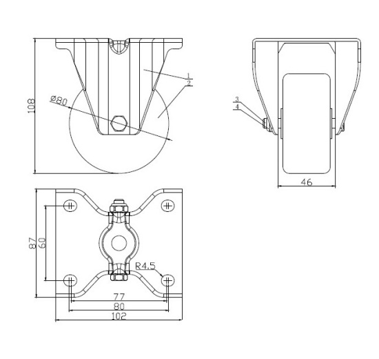Kolečka transportní, pevná, nerezová, průměr 80 mm