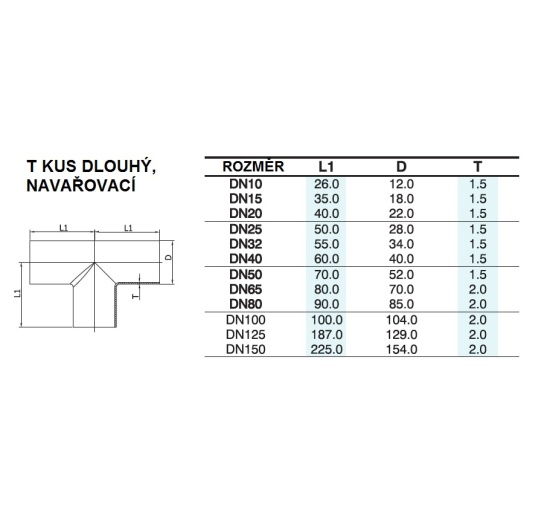 Pièces T longues, à souder DN32 (34x1,5mm)