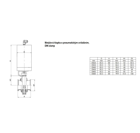 Vannes papillon pneumatiques, en inox, DIN mâle/soudées (type G-S)