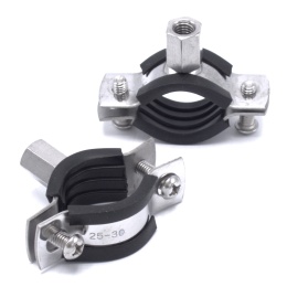Collier de serrage avec caoutchouc EPDM, deux vis, acier inoxydable DIN 1.4301, M8 _ 25-30 mm