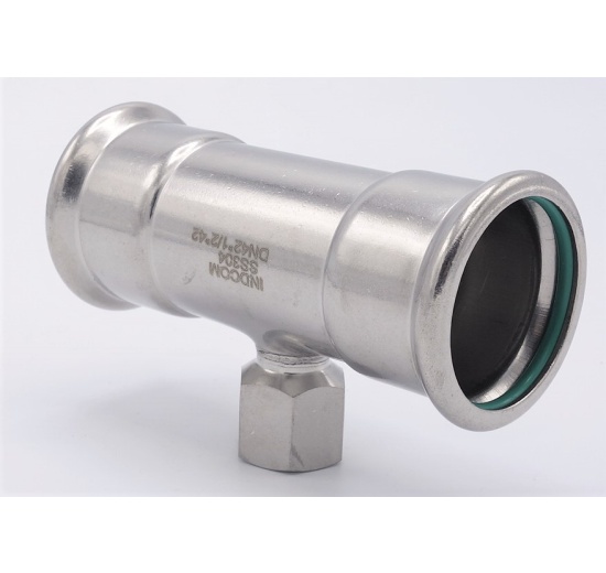 Pièce en T, pressée, F/F(filetage intérieur)/F 42_1/2"_42, inox