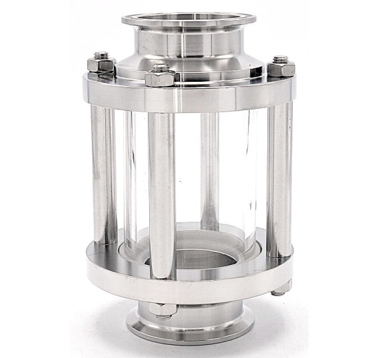 Sanitaire verre de viséur droit, inox, Clamp C-C, court | DN50 (collier 64mm)