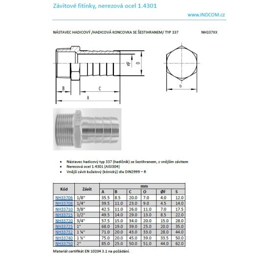 Hose raccord de tuyau connecteur (avec hexagone) type 337