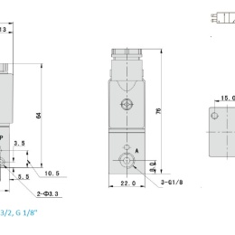 Elektromagnetický rozvaděč 3/2, G 1/8", DC24V