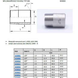 dimensions des embouts à souder, acier inoxydable