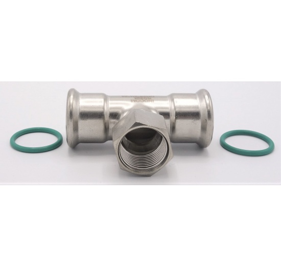 Pièce en T, pressée, F/F(filetage intérieur)/F 28_3/4"_28, inox