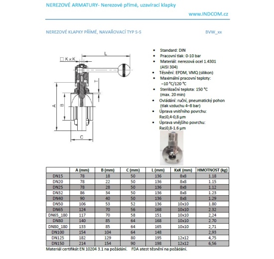 feuille de catalogue, inox vanne papillon