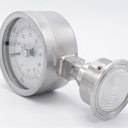 Manomètre inox avec membrane de séparation-CLAMP DIN 32676 (64 mm), cadran 100 mm | -1/1,5 bar