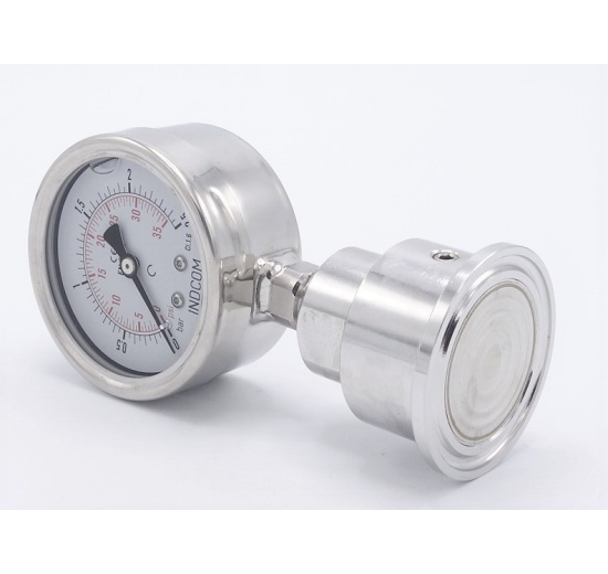 Manomètre avec séparateur à membrane - en acier inoxydable CLAMP, cadran 63 mm 0-2,5 bar, (clamp-50,5mm)