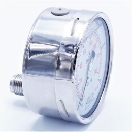 nerezový manometr se zadním (axiálním) připojením, číselník 100 mm, rozsah měření 0-10 bar