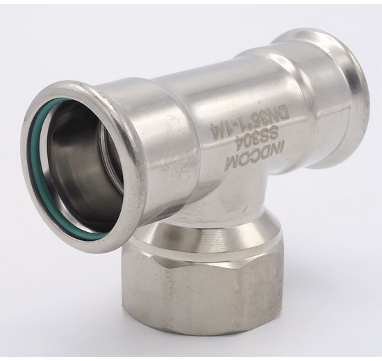 Pièce en T, pressée, F/F(filetage intérieur)/F 35_1 1/4"_35, raccords, a sertir