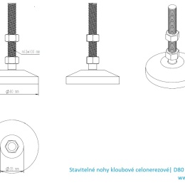 Pieds en acier inoxydable, réglables en hauteur, avec articulation D80 M12 100 mm