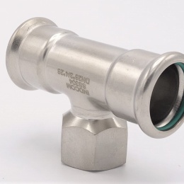 Pièce en T, pressée, F/F(filetage intérieur)/F 28_3/4"_28, acier inoxydable