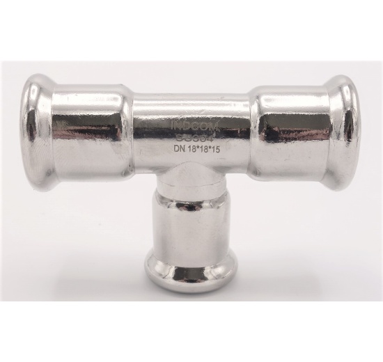 Pièce en T, pressage, réduite F/F/F 18_15_18, inox