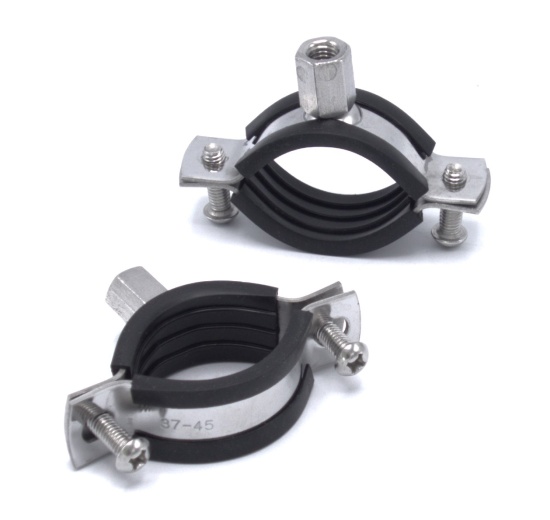 Collier de serrage avec caoutchouc EPDM, deux vis, acier inoxydable DIN 1.4301, M8 _ 37-45 mm