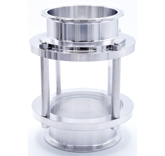 Sanitaire verre de viséur droit, inox, Clamp C-C, court | DN100 (collier 119mm)