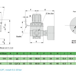 AR3000-02-G1/4  regulátor tlaku vzduchu - rozměry
