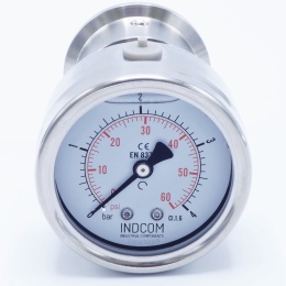 Manomètre 63 mm (raccordement arrière) avec membrane de séparation CLAMP DIN 32676 0-4 bar, (clamp-50,5mm)