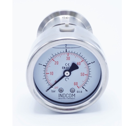 Manomètre 63 mm (raccordement arrière) avec membrane de séparation CLAMP DIN 32676 0-4 bar, (clamp-50,5mm)