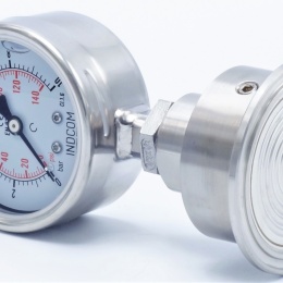 Manomètre tout acier inoxydable, cadran 63 mm, avec membrane de séparation-CLAMP DIN 32676, collier 64 mm | 0-10 bar, (CLAMP-64 mm)