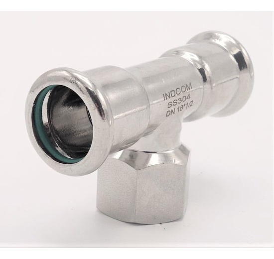 Pièce en T, pressée, F/F(filetage intérieur)/F | 18_1/2"_18, inox
