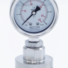 Manomètre tout acier inoxydable, cadran 63 mm, avec membrane de séparation-CLAMP DIN 32676, collier 64 mm | 0-6 bar, (CLAMP-64 mm)