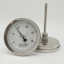 Celonerezový bimetalový teploměr s ponorným dříkem, závitový (1/2”) 100 mm