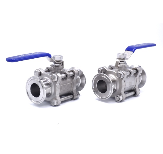 nerezový kulový kohout s plným průtokem na clamp  límeček 50,5 mm, třídílný, DN25